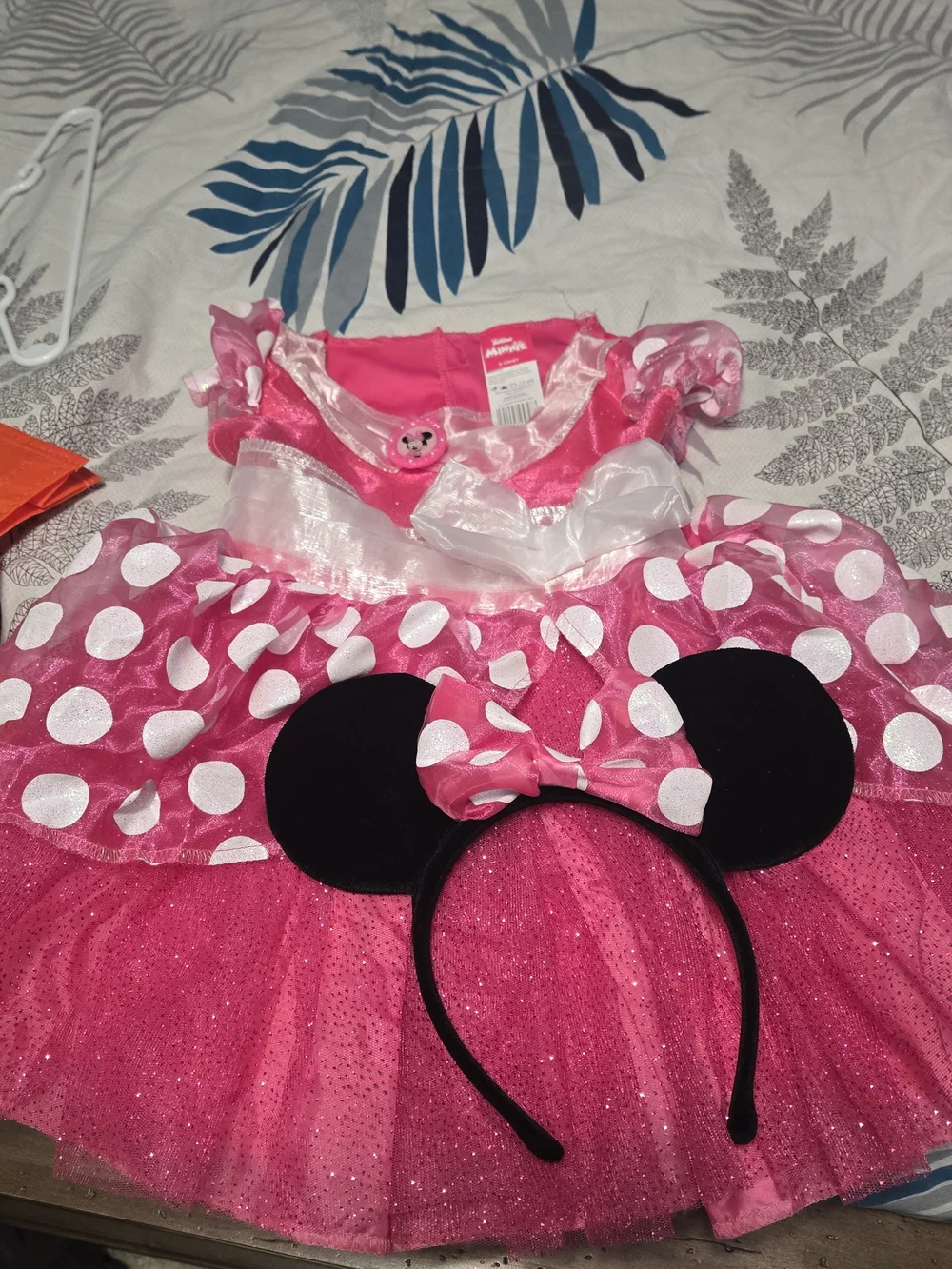 Girls 3T-4/ Pink Minnie Mouse Polka Dot Costume Dress with Headband - Picture 1 of 2